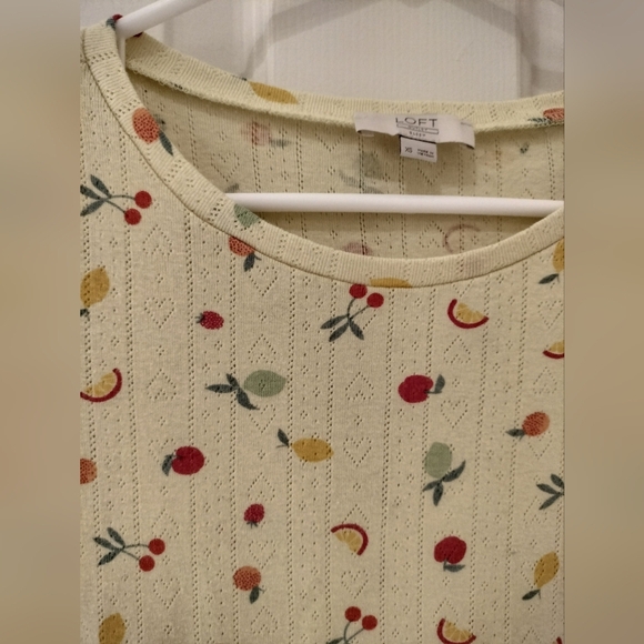 LOFT Outlet Yellow Multicolor Fruit Print Cotton Blend Short Sleeve Sleep Top XS - Picture 4 of 5